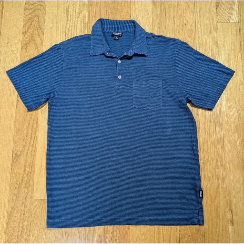 Patagonia Polo Shirt Men's Size XL Blue Striped 100% Organic Cotton Pocket